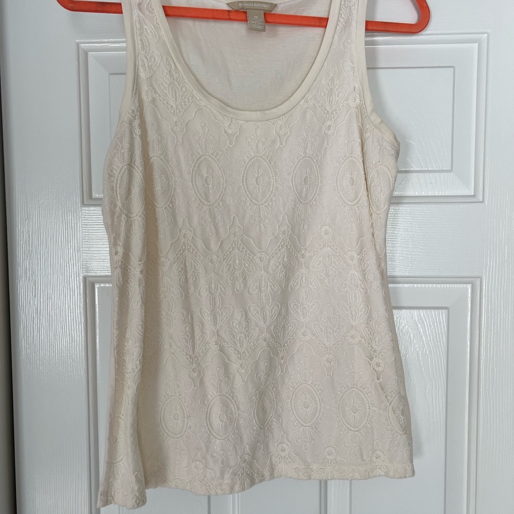 Banana Republic ivory tank, lace front top, medium